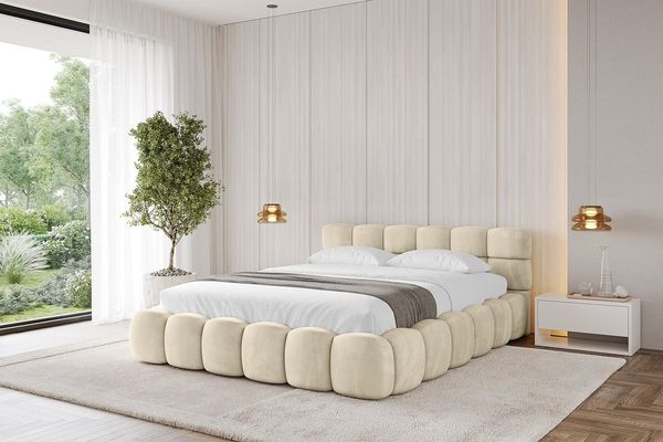 ALTDECOR Polsterbett LEYA-v1 (Polsterbett mit Bettkasten und Lattenrost, Boxbett ohne Matratze), Doppelbett mit Stauraum, Bett mit Kopfteil
