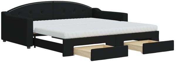 vidaXL Tagesbett Ausziehbar mit Schubladen Schwarz 100x200 cm Stoff 3197591 Bild 2