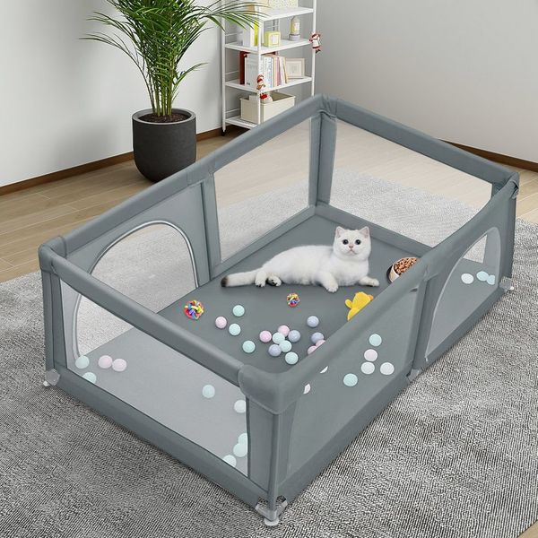 JEOBEST Laufgitter Laufstall Baby 180 x 120 x 66cm Große XL, Laufgitter baby mit atmungsaktivem Netz, 50 Ozeanbälle