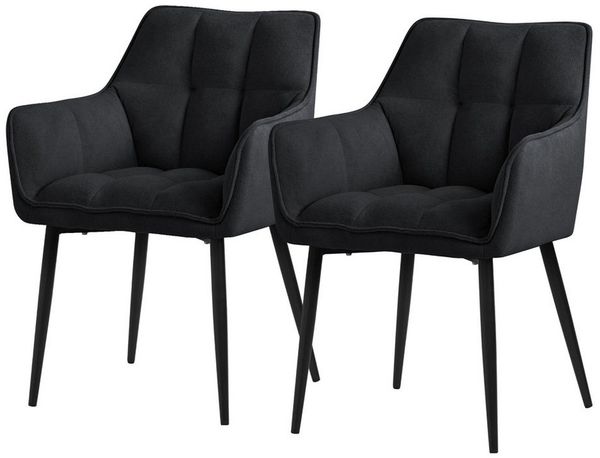 ML-DESIGN Polsterstuhl Esszimmerstuhl mit dickem gepolsterter Sitz Rücken- und Armlehnen (2 St), Wohnzimmerstuhl aus Frotteestoff Schwarz Loungesessel Küchenstuhl