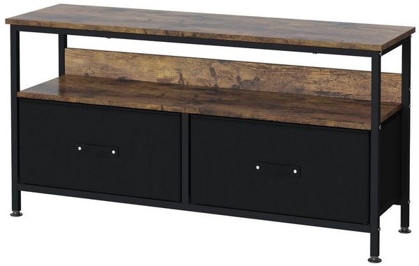 GarveeMore TV-Schrank Kommode TV-Ständer 55 Zoll,Mit 2 Schubladen Und Regalen Media Console 99x57x30cm für Schlafzimmer Kleine TV-Ständer Kommode Wohnzimmer