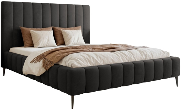 Selsey 'Fiarro' Polsterbett mit Bettkasten, Metallfüßen, Velours, dunkelgrau, 140x200 cm