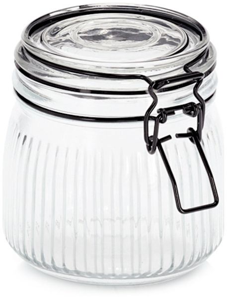 ZELLER 19664 Vorratsglas 550 ml mit schwarzem Bügelverschluss, Glas/Metall, ca. Ø 10,7 x 11 cm