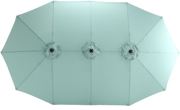 Flieks Sonnenschirm 453 x 267 cm, rechteckig, UPF50+, großer Outdoor Gartenschirm mit Kurbel, 12 Stahlrippen, Stahl, Pastellblaugrün, ohne Sockel Bild 5