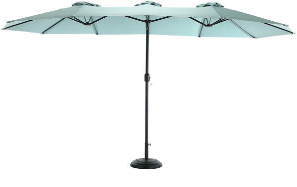 Flieks Sonnenschirm 453 x 267 cm, rechteckig, UPF50+, großer Outdoor Gartenschirm mit Kurbel, 12 Stahlrippen, Stahl, Pastellblaugrün, ohne Sockel