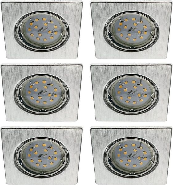 TRANGO LED Einbaustrahler, Dimmfunktion, 6er Set 6729-069SMOSD LED Einbaustrahler Aluminium gebürstet Eckig inkl. 6x 5 Watt 3 Stufen dimmbar Ultra Flach LED Modul 3000K warmweiß, Deckenspot, Einbauspot, Deckenleuchte, Downlight