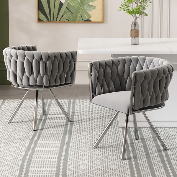 Esszimmerstuhl 2er-Set, Samt mit 360°-Drehfunktion & Metallgestell, 72 x 54 x 59, grau/silber
