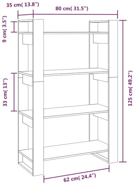 vidaXL Bücherregal/Raumteiler Grau 80x35x125 cm Massivholz Kiefer 813906 Bild 8
