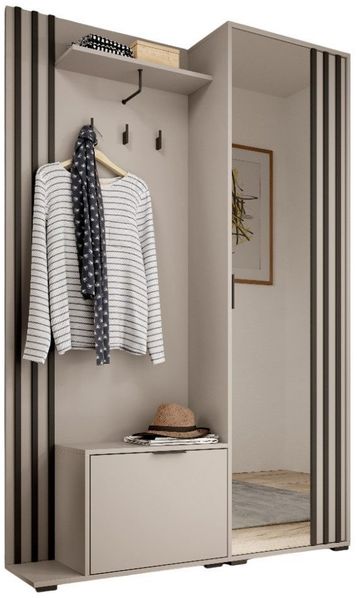 MOEBLO Kompaktgarderobe JOHN (Dielenschrank Wandschrank Regal Diele & Flur Kleiderschrank Schuhschrank, mit Spiegel Flurgarderobe Schrank Kompaktgarderobe), (BxHxT): 135x197x34cm