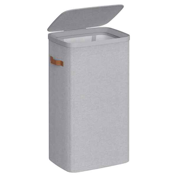 SONGMICS Wäschekorb, 100 L Wäschesammler, Wäschetonne, leichter Aufbau, mit Deckel und Griffen, herausnehmbarer Wäschesack, 42 x 32 x 75 cm, taubengrau