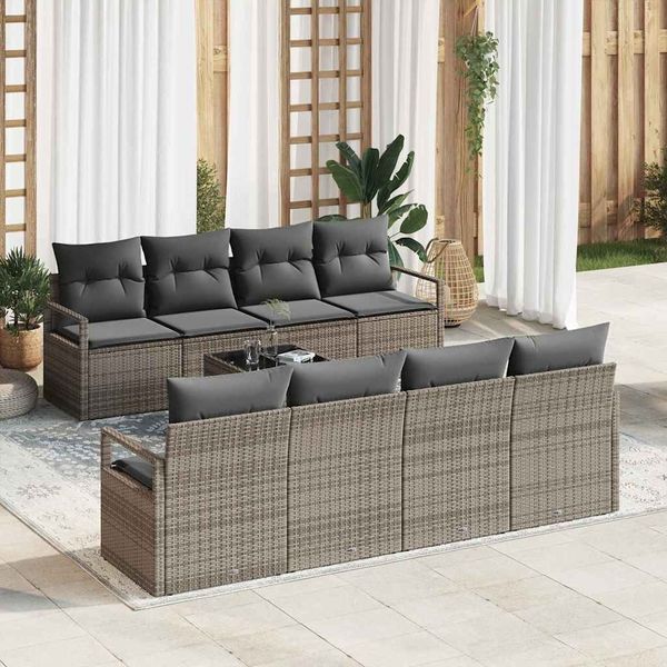 vidaXL Gartensofa-set mit Kissen mit Speicher 9 pcs Grau Poly-Rattan 3354978