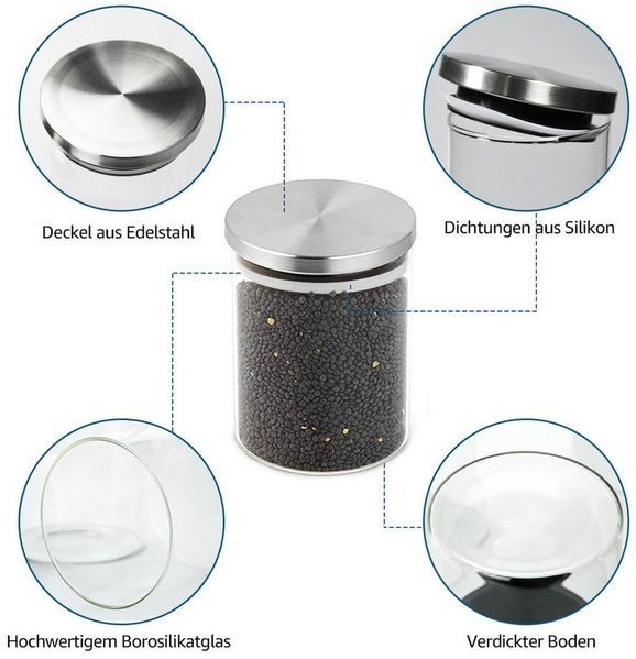 Simloveve Vorratsglas, Glas, (12-tlg), Vorratsgläser Set, Deckel aus Edelstahl