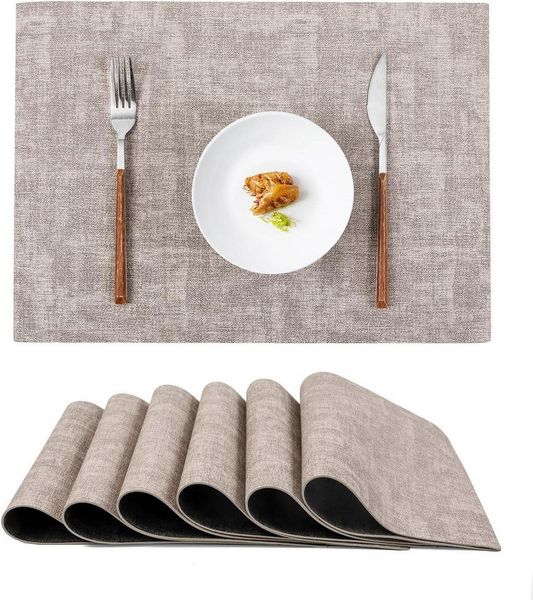SinLaw Platzset Abwaschbares Tischset, beidseitig rutschfest, hitzebeständig, grau, (6-St), 6er-Packung,Beidseitig verwendbar, knitterarm
