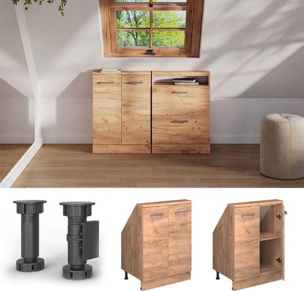 Küchenschrank für Dachschrägen R-Line Goldkraft Eiche 60 cm mit 2 Türen Vicco Bild 2