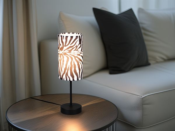 LED Tischlampe mit Stoffschirm Zebramuster, Höhe 36,5cm