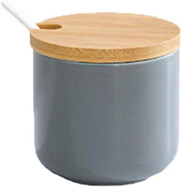 Keramik Gewürzdosen Salztopf Zuckerdose Bambus Löffel 260ml oz Teedose