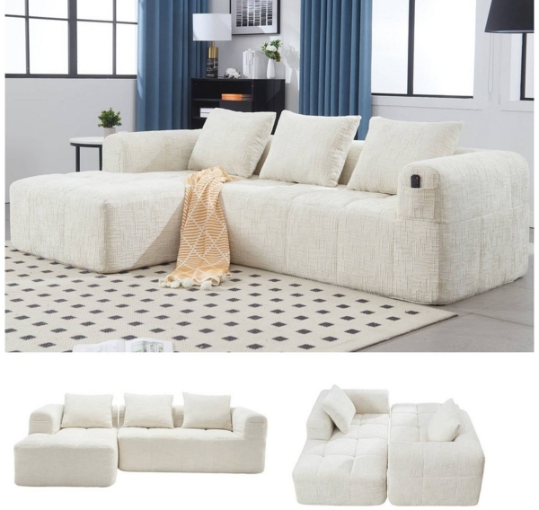 LVHOM Ecksofa Modulares Chaiselongue-Sofa-Set(Polsterliege+Doppelsofa), separat kann, 250x160x60cm(LxBxH), mehr-in-1 Design,Kombinierbar zu L-Form, U-Form, Bett, Ecksofa, Loungesofa, Polsterecke, Schlafsofa, Platzsparend & Ohne Montage, für Wohnzimmer,...