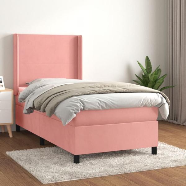vidaXL Boxspringbett mit Matratze Rosa 90x200 cm Samt 3132542