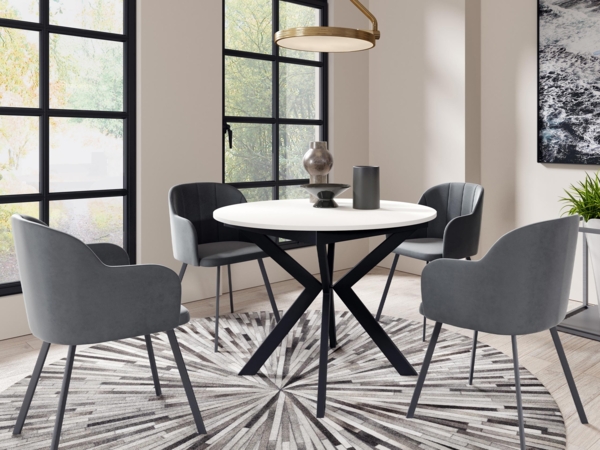 Esstisch Lagrik 100 mit Einlegeplatte, Beine aus Stahl (Farbe: Schwarz / Arktisches Weiß)