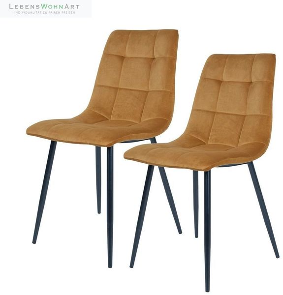 Lebenswohnart 'LEIRIA' Polsterstuhl, 2er Set, Samt, Senfgelb