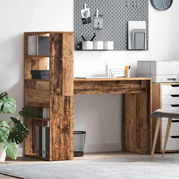 Schreibtisch, Bürotisch, Computertisch mit Regal Altholz 113 x 54 x 120 cm Holzwerkstoff