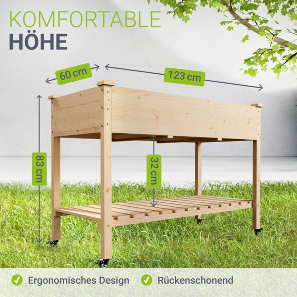 Juskys Hochbeet Freya mit Rädern - Holz, Vliesstoff & Ablage - Beet für Balkon, Kräuterbeet, Salatbeet, Gemüsebeet, Pflanzkübel, Garten, Terrasse Bild 4