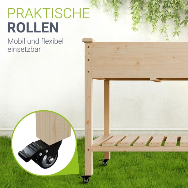 Juskys Hochbeet Freya mit Rädern - Holz, Vliesstoff & Ablage - Beet für Balkon, Kräuterbeet, Salatbeet, Gemüsebeet, Pflanzkübel, Garten, Terrasse Bild 6