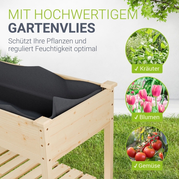 Juskys Hochbeet Freya mit Rädern - Holz, Vliesstoff & Ablage - Beet für Balkon, Kräuterbeet, Salatbeet, Gemüsebeet, Pflanzkübel, Garten, Terrasse Bild 5