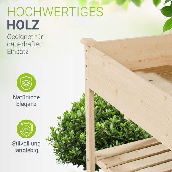 Juskys Hochbeet Freya mit Rädern - Holz, Vliesstoff & Ablage - Beet für Balkon, Kräuterbeet, Salatbeet, Gemüsebeet, Pflanzkübel, Garten, Terrasse Bild 3