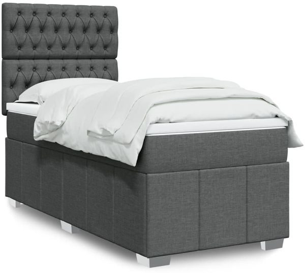vidaXL Boxspringbett mit Matratze Dunkelgrau 90x200 cm Stoff 3293859