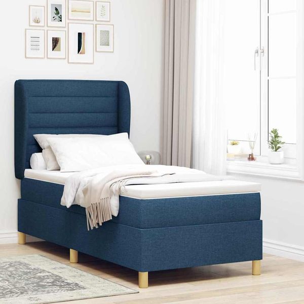 vidaXL Boxspringbett mit Matratze mit Kopfteil Blau 200 x 100 cm Stoff 3340682