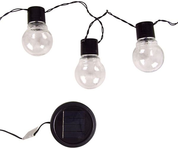 LED Solar Glühlampenlichterkette 1,9m Warmweiß Außen Leuchten Dekoration Garten