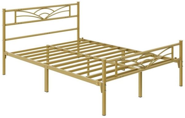 Yaheetech Metallbett mit Lattenrost, Wolkenmuster, Antikgold, 140x200 cm