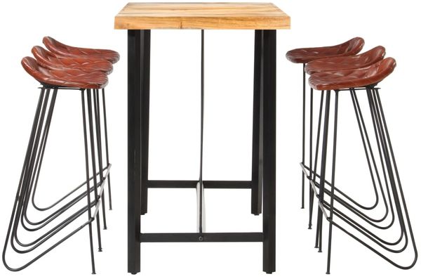 vidaXL 7-tlg. Bar-Set Massivholz und Echtleder 278766 Bild 3