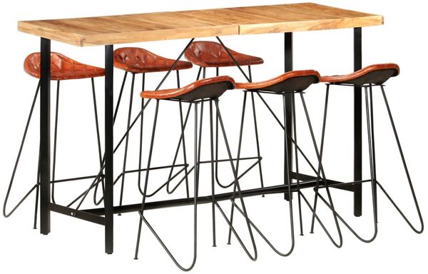 vidaXL 7-tlg. Bar-Set Massivholz und Echtleder 278766