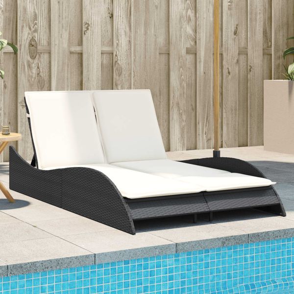 vidaXL Sonnenliege mit Auflagen Schwarz 114x205x73 cm Poly Rattan 368287