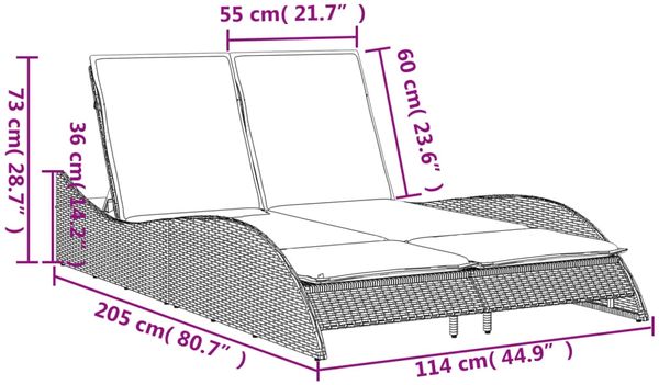 vidaXL Sonnenliege mit Auflagen Schwarz 114x205x73 cm Poly Rattan 368287 Bild 10