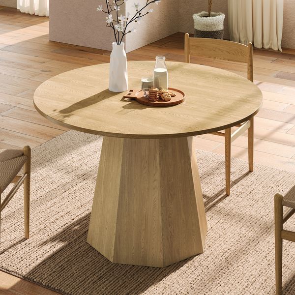 Merax Runder Esstisch, 120 x 120 cm, geeignet für 4-6 Personen, klassisches Design, skandinavisch-minimalistischer Stil, Eichenfarbe