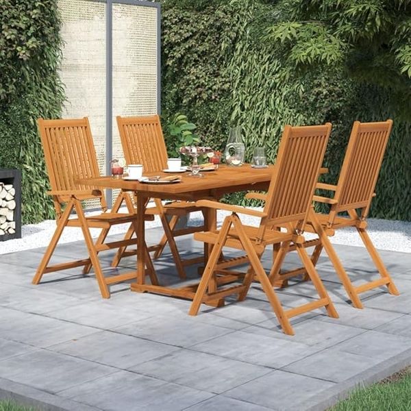 IKAYAA Garten-Set aus Holz für den Außenbereich: Ausziehbarer Tisch und 4 Klappstühle – Essgruppe aus Akazienholz