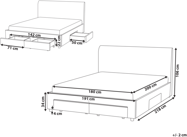 Bett mit Schubladen Stoff SOUTRIN 180 x 200 cm Beige Bild 2