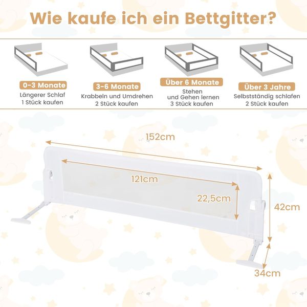Klappbares Sicherheitsgitter für Kinderbetten mit Verstellbaren Riemen 150x40,5x42 cm Weiß