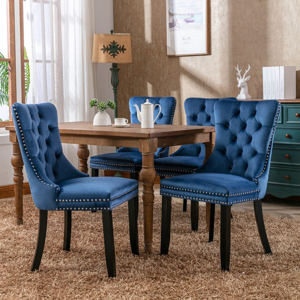 Esszimmerstuhl in Blau H 95 x T 50 x B 62 cm aus Samt mit hoher Rückenlehne, 2er-Set