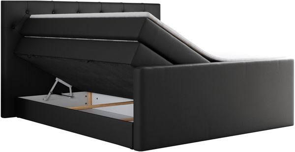 Boxspringbett KING VELEN, Doppelbett mit Multipocket-Matratze, Polsterbett mit Kopfstütze - 180x200 - Schwarz Kunstleder - H4 Bild 4