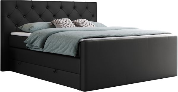 Boxspringbett KING VELEN, Doppelbett mit Multipocket-Matratze, Polsterbett mit Kopfstütze - 180x200 - Schwarz Kunstleder - H4 Bild 3