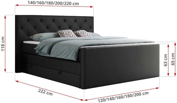 Boxspringbett KING VELEN, Doppelbett mit Multipocket-Matratze, Polsterbett mit Kopfstütze - 180x200 - Schwarz Kunstleder - H4 Bild 5