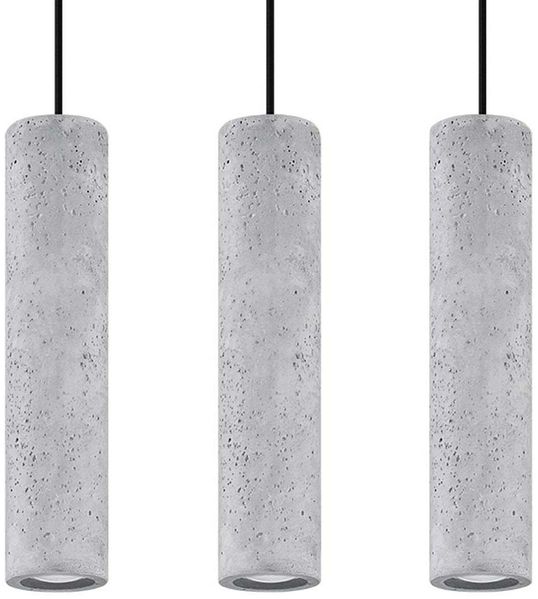 Pendelleuchte, 3-flammig, Schwarz, Beton, Grau, L 40 cm