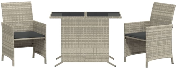 vidaXL 3-tlg. Bistro-Set mit Kissen Hellgrau Poly Rattan 365122
