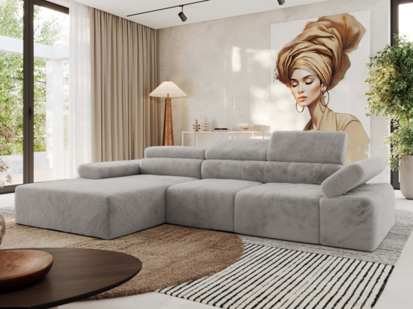 Ecksofa mit Relax-funktion, Elektrisch verstellbarer Sitz, L-förmige Ecke mit Armlehnen, Wellenfeder - RILASSO - linke Seite