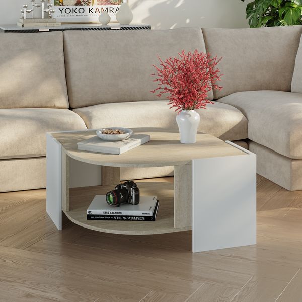 Couchtisch Klipsari 75x75x40 cm Weiß/Travertin [en. casa]