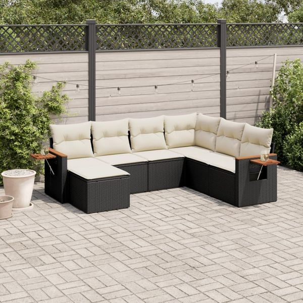 vidaXL 7-tlg. Garten-Sofagarnitur mit Kissen Schwarz Poly Rattan 3259445